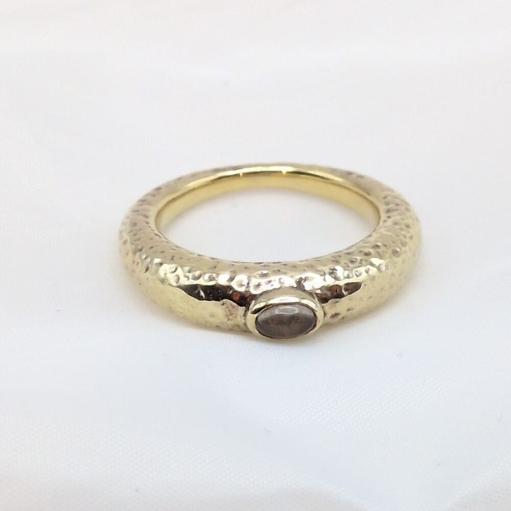 MVA Birmingham Sterling Silver 925 Hammered Ring Gold Tone Cabochon Gem Sz 7.75